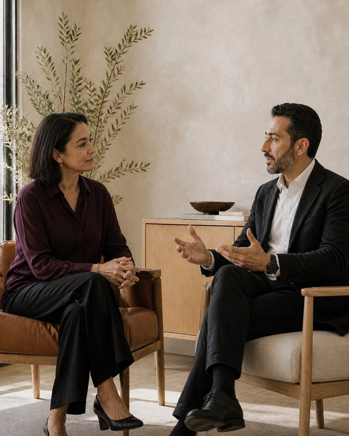 A professional and coach in a focused one-to-one conversation